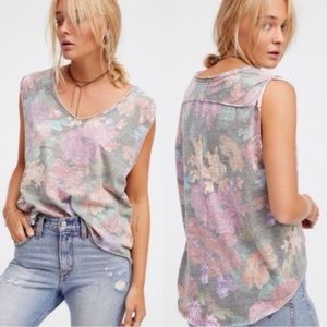 FREE PEOPLE WE THE FREE Gardenia Floral Print Tee Sleeveless Tank Top Women’s XS